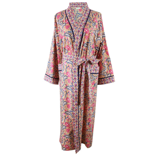 Apricot, Navy & Persian Red Print Dressing Gown