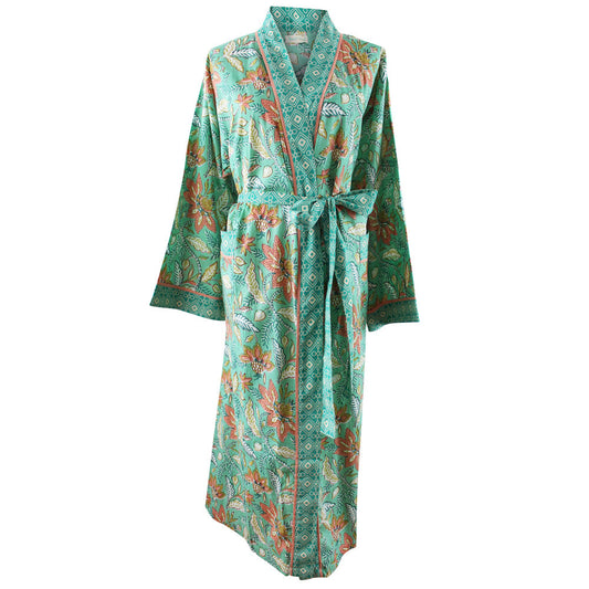 Turquoise, Pink & Olive Floral Dressing Gown