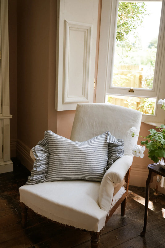 The Salcombe Ruffle Cushion -Blue