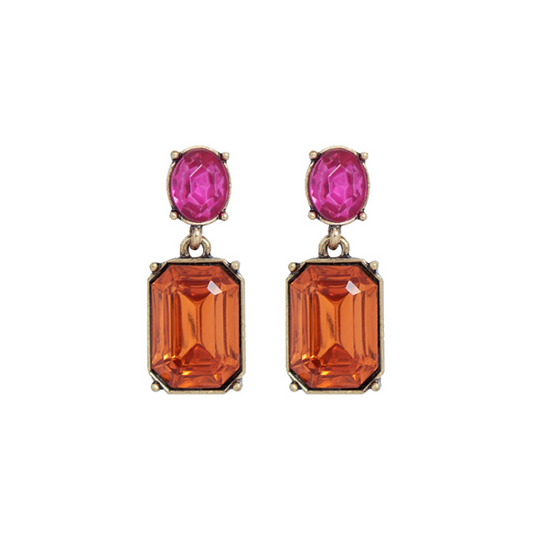 Burnt Orange & Pink Drop Earrings