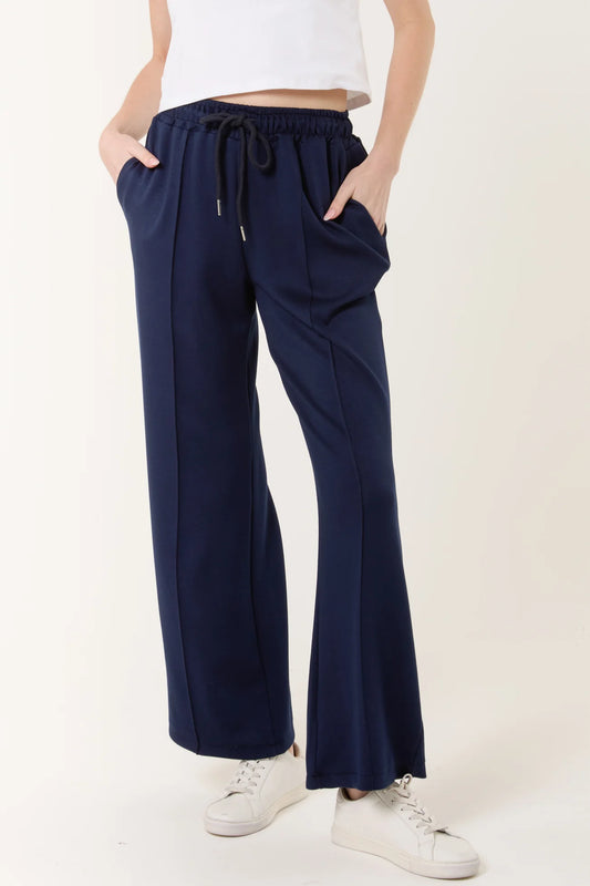 Navy Crease Front Sweat Trousers