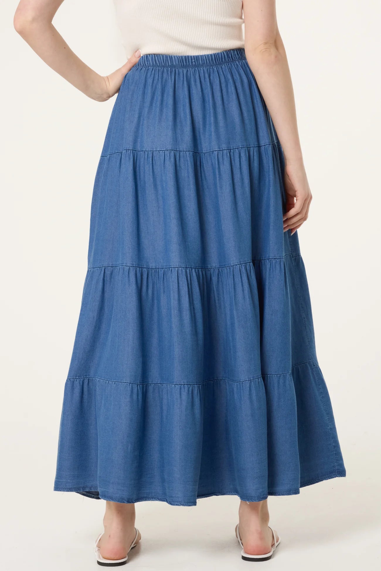 Tiered Denim Tencel Skirt