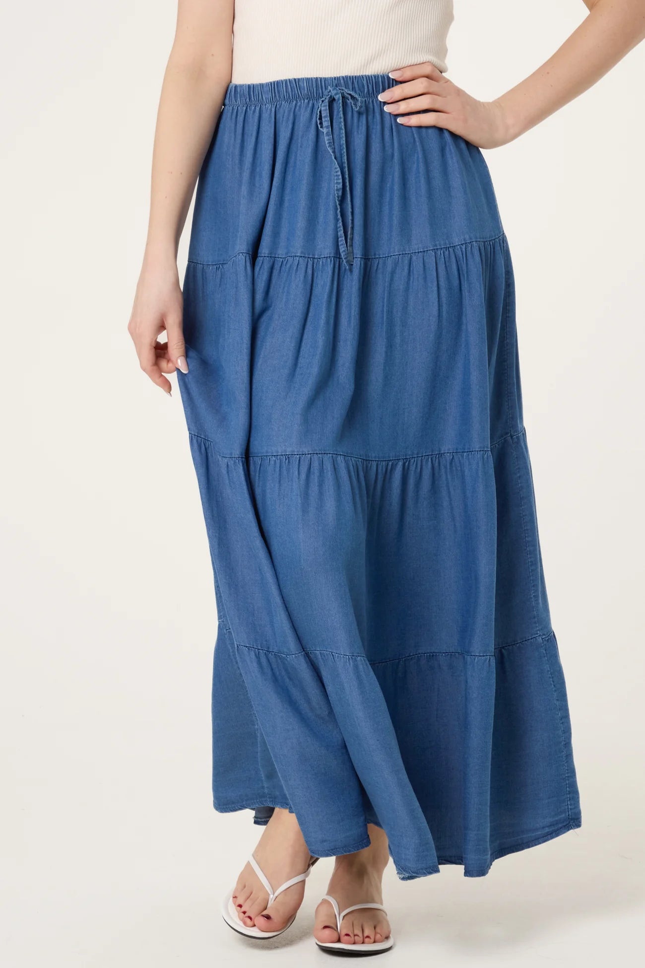 Tiered Denim Tencel Skirt