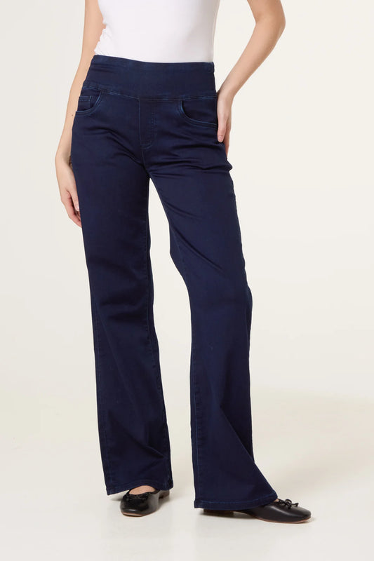 Indigo, Wide Leg Stretch Waistband Trousers