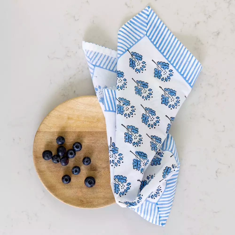 Periwinkle Blue Hand Block Print Napkin - Set of 4
