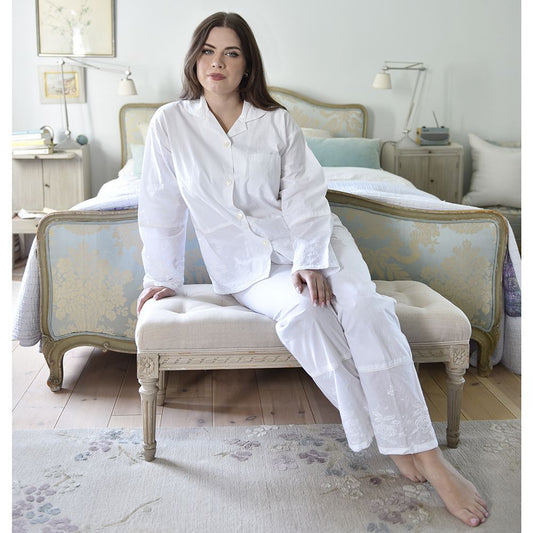 Julia, White Embroidered Pyjamas