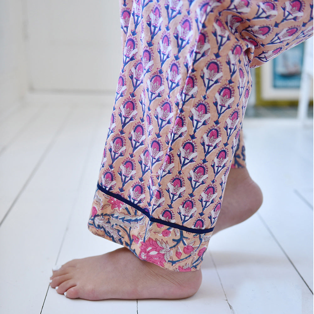 Apricot, Navy & Persian Red Print Pyjamas
