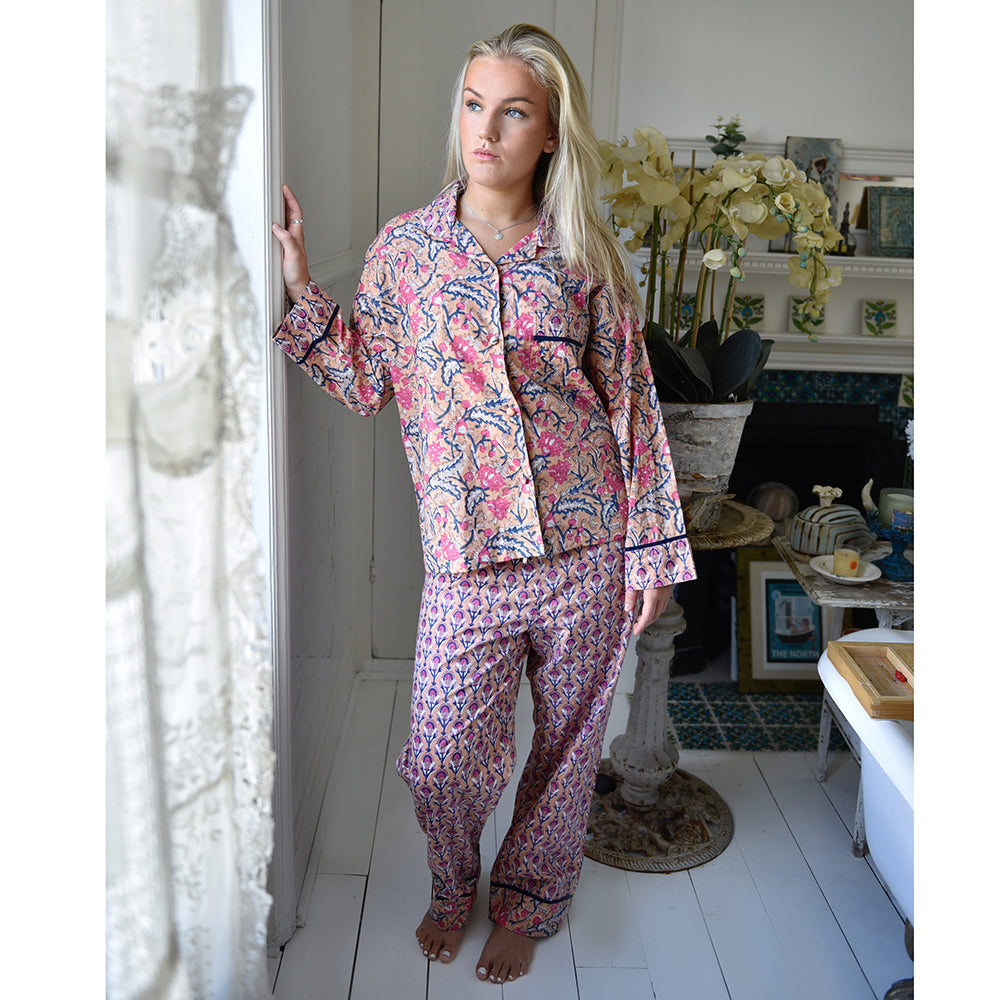 Apricot, Navy & Persian Red Print Pyjamas