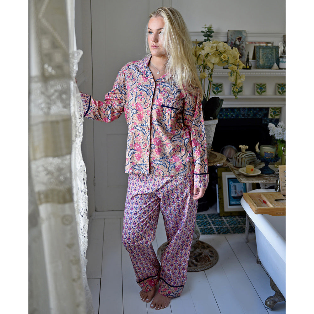 Apricot, Navy & Persian Red Print Pyjamas