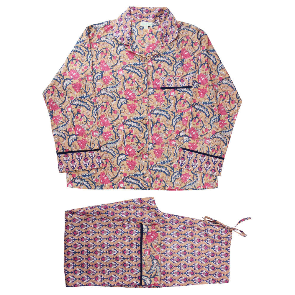 Apricot, Navy & Persian Red Print Pyjamas