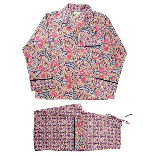 Apricot, Navy & Persian Red Print Pyjamas