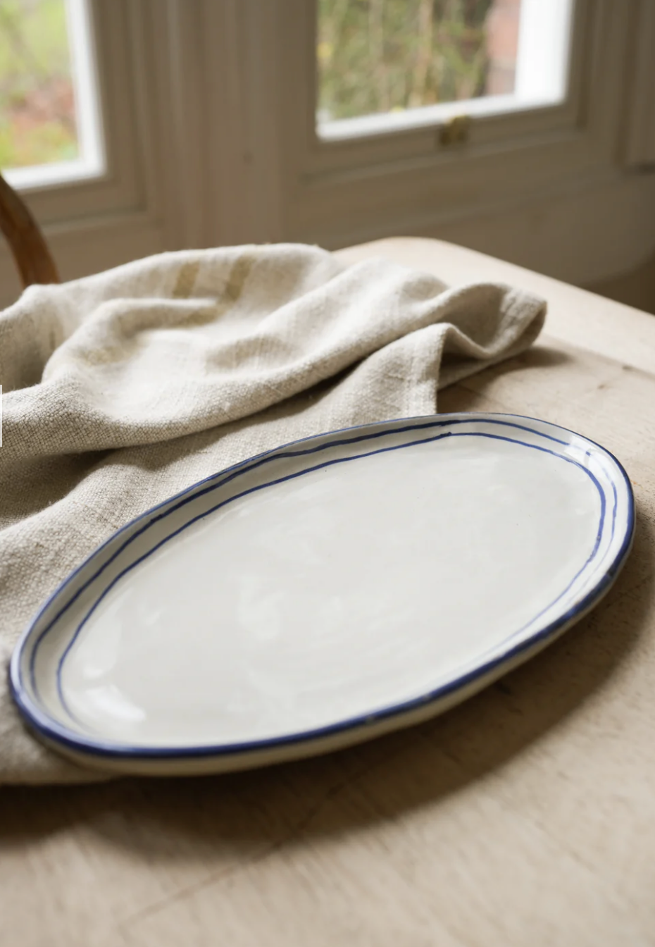 Hand Painted Breton Stripe Oval Plate - Ink