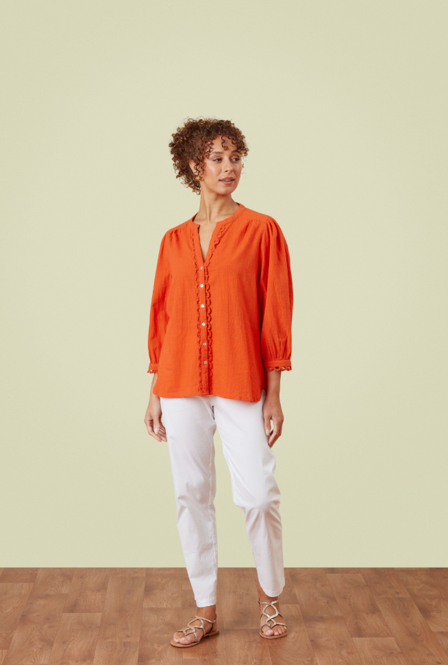 Hibiscus Shirt - Cross Hatch Red Orange