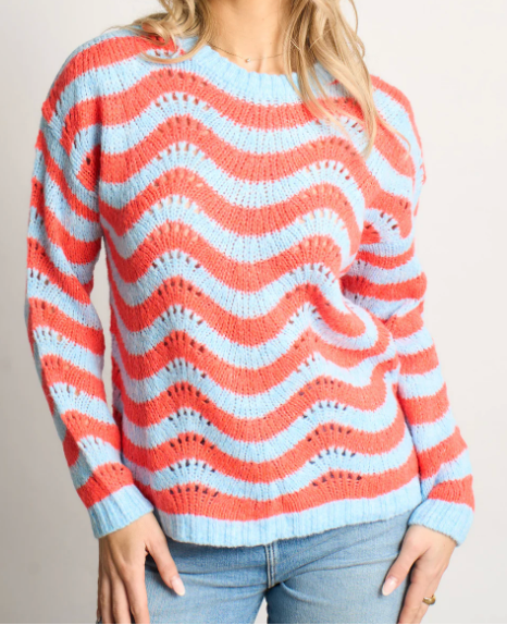Wave Stripe Jumper - Blue & Coral