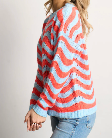 Wave Stripe Jumper - Blue & Coral