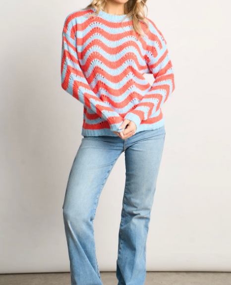 Wave Stripe Jumper - Blue & Coral