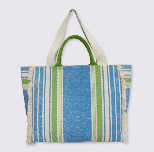 Striped Beach Bag - Green/Blue