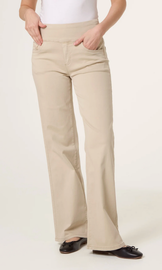 Stone, Wide Leg Stretch Waistband Trousers