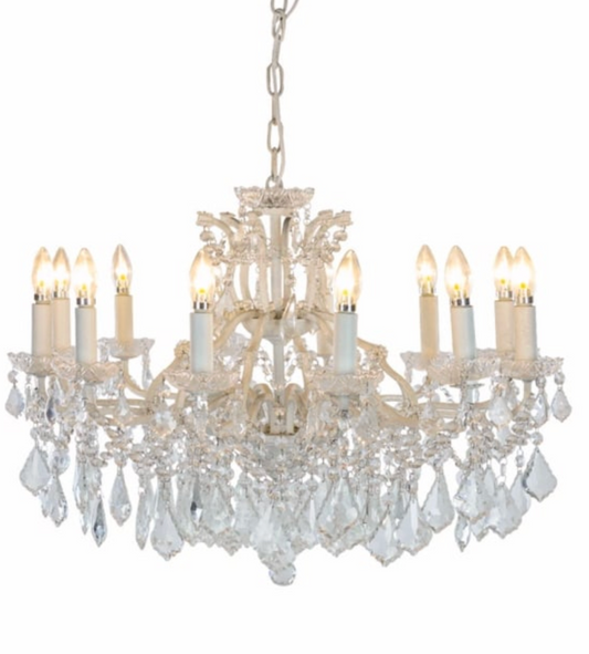 (PRE-ORDER ONLY) Large 12 Branch, Antique Crackle White, Shallow Chandelier