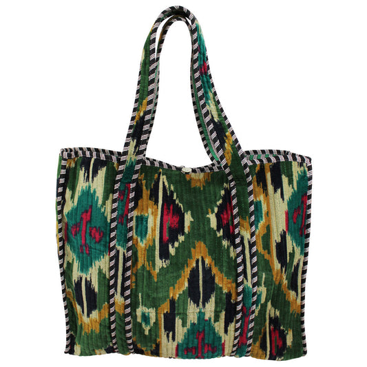 Velvet Green Ikat Quilted Shopper Bag