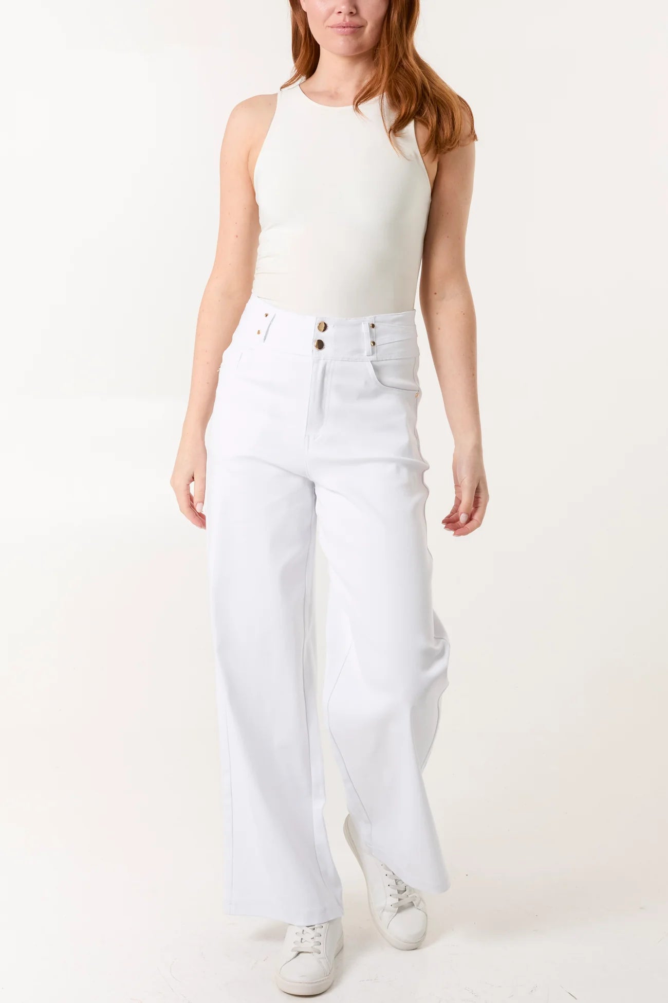 White Gold Button Jeans